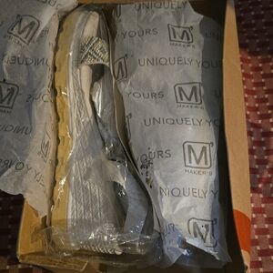 Maker's Womens Silver Rhinestone Slide Sandals